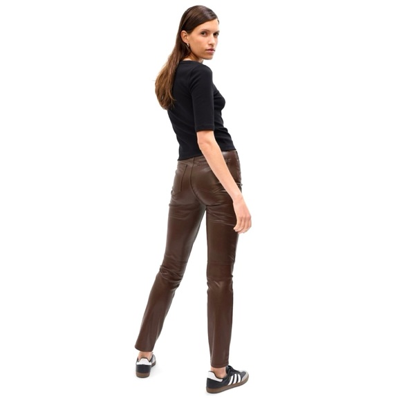 NWT GAP High Rise Vegan Leather Slim Pants in Espresso Brown - Picture 3 of 8